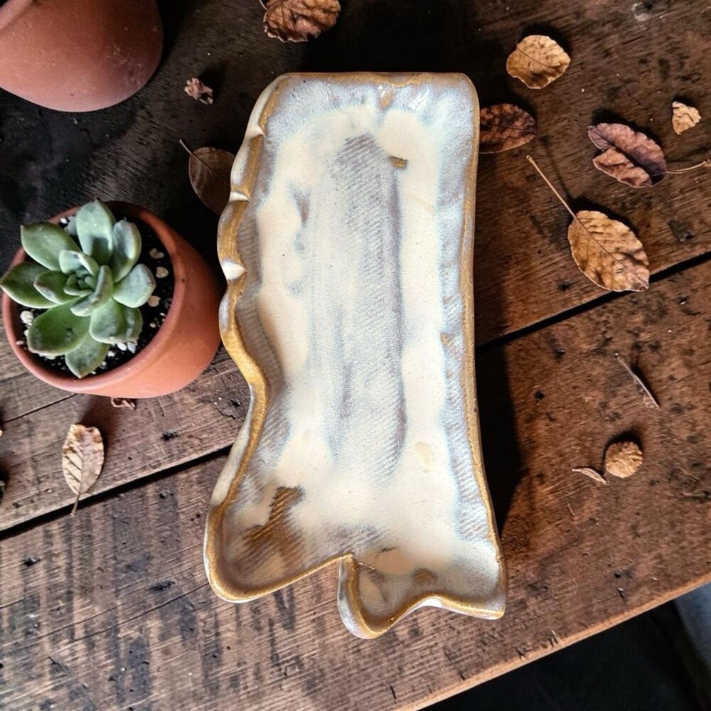 Art Pottery Mississippi Shaped Trinket Dish TAB  6x3 Inch